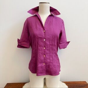 Lafayette 148 Pink Linen Short Sleeve Pleated Top